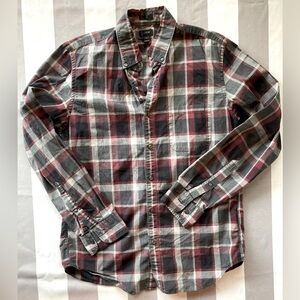 J Crew Men’s Medium Slim Fit Shirt Red Black Gray Plaid Button Down Cotton